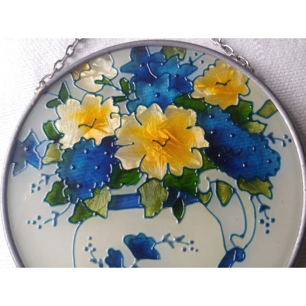Stained Glass Suncatcher Flowers Vase 3.75
